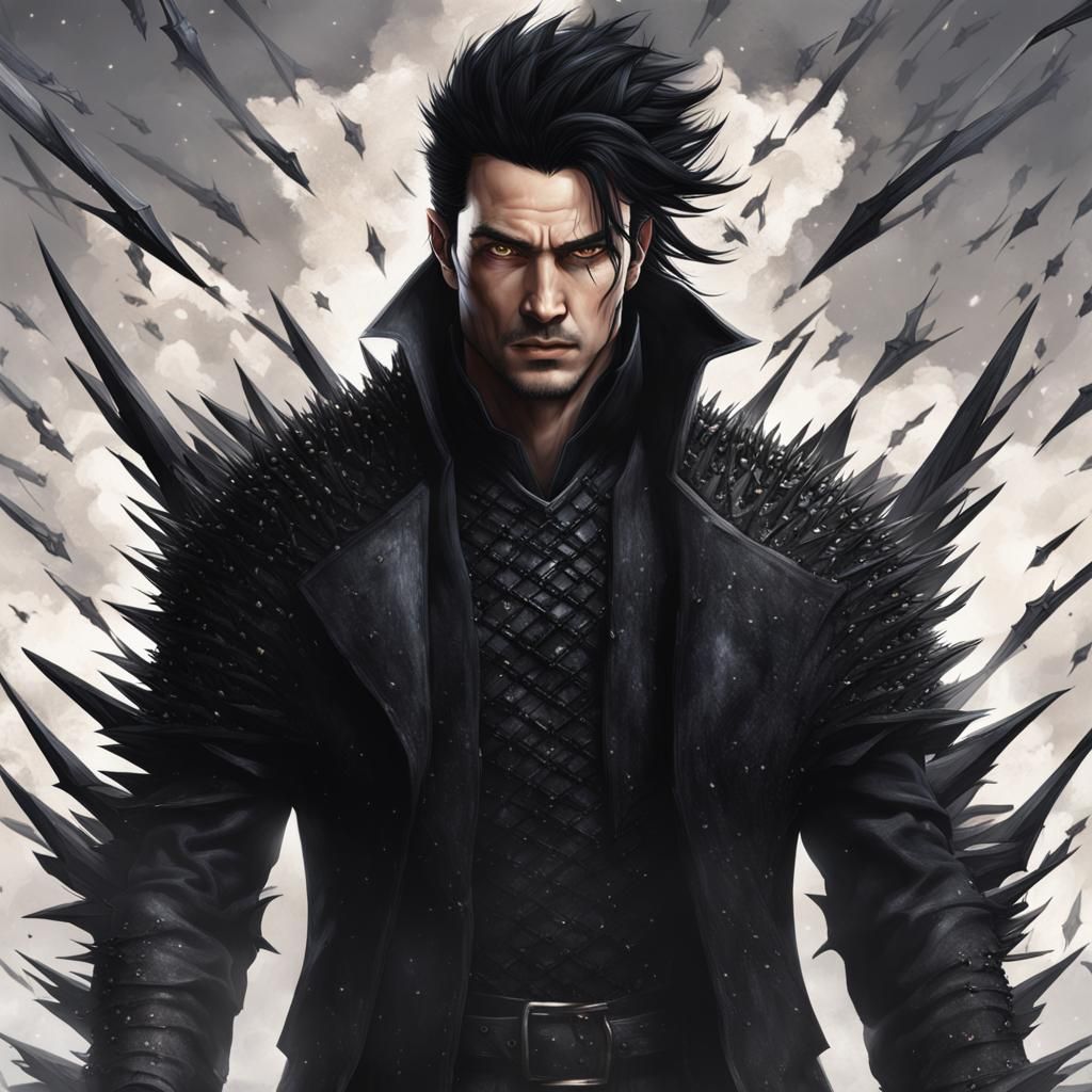 Hyperrealistic Void-Powered Man with Black Spikes