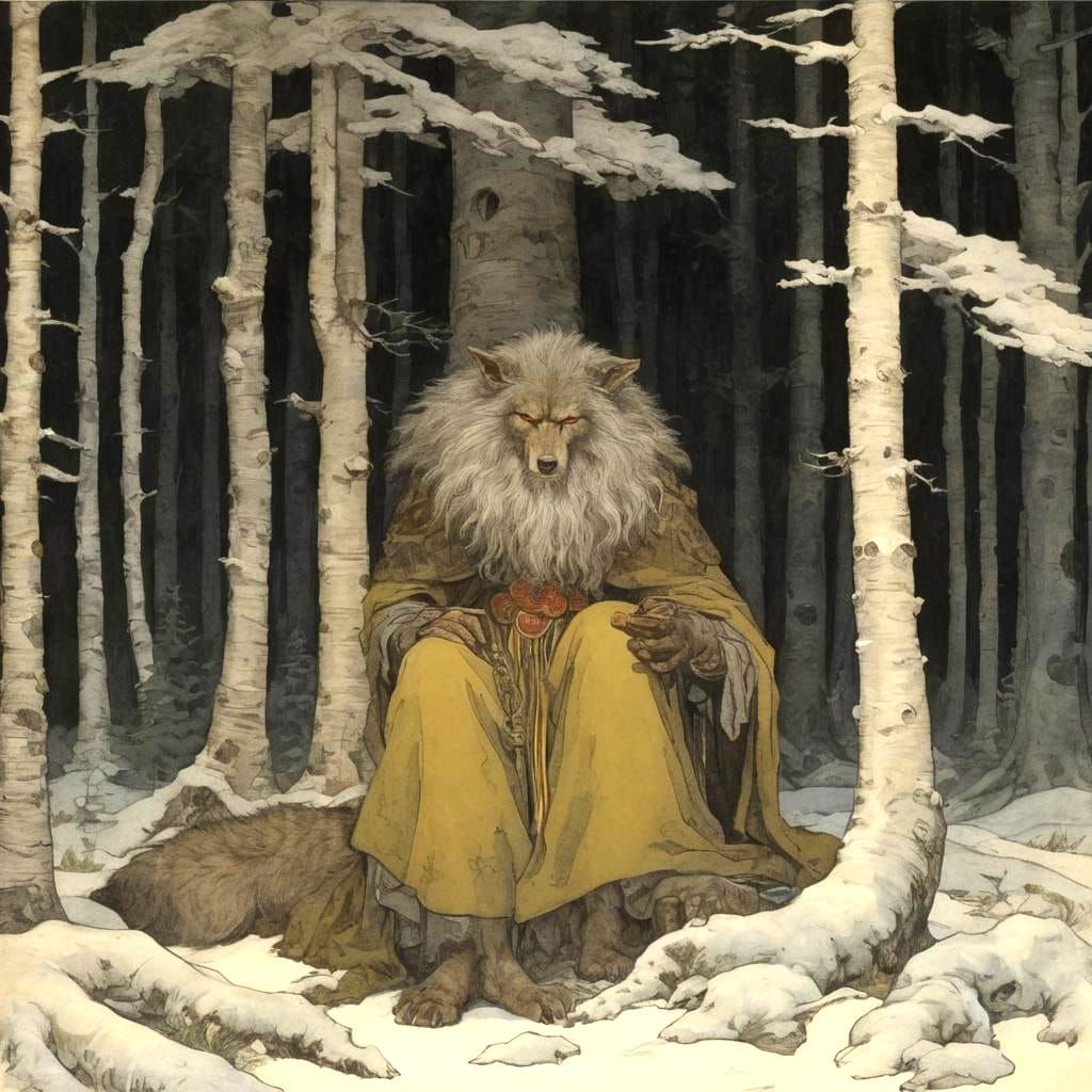 Nordic Wolf-Man Shaman in Grimdark Forest