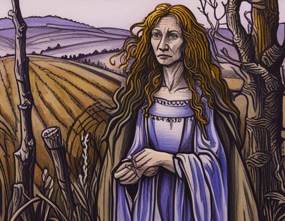 Wizard Woman in Jewel Tones, Linocut Print
