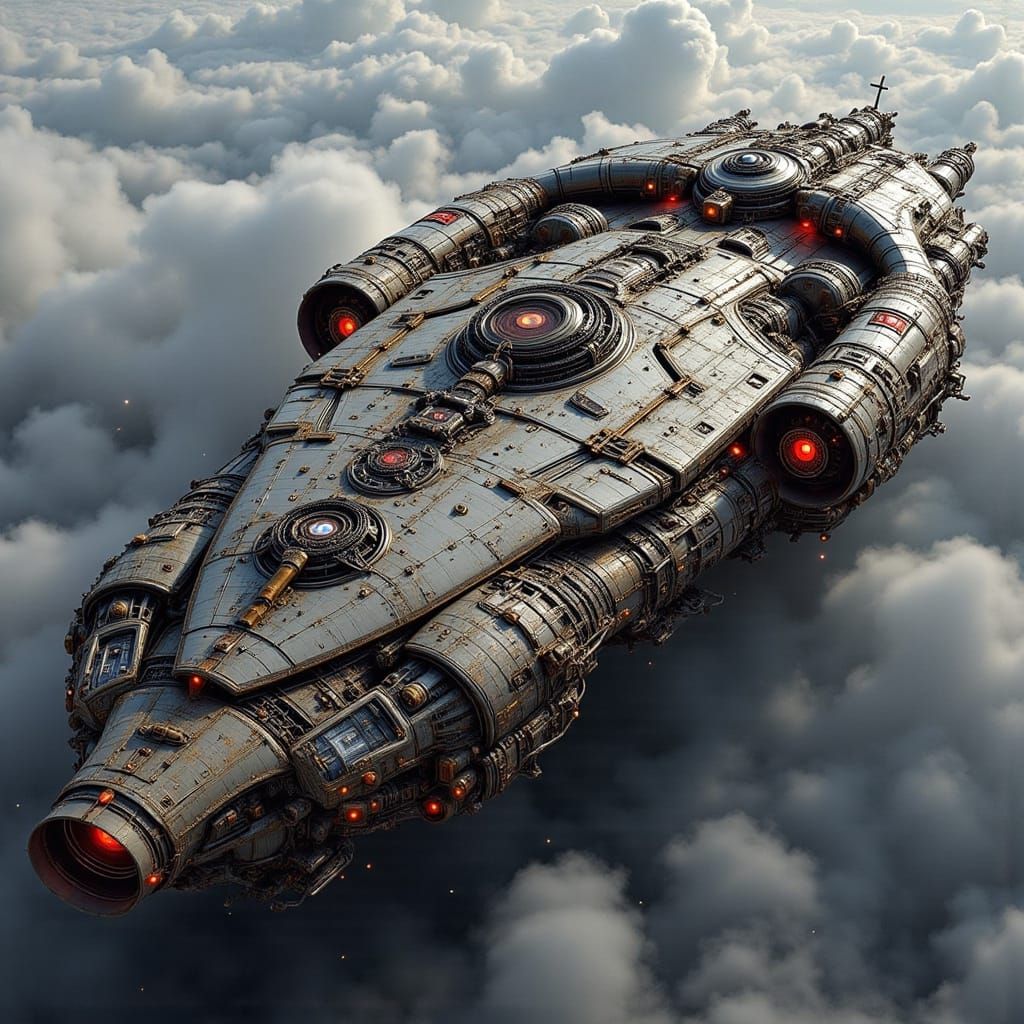 Steampunk Spaceship with Turrets, Hyperdetailed Design