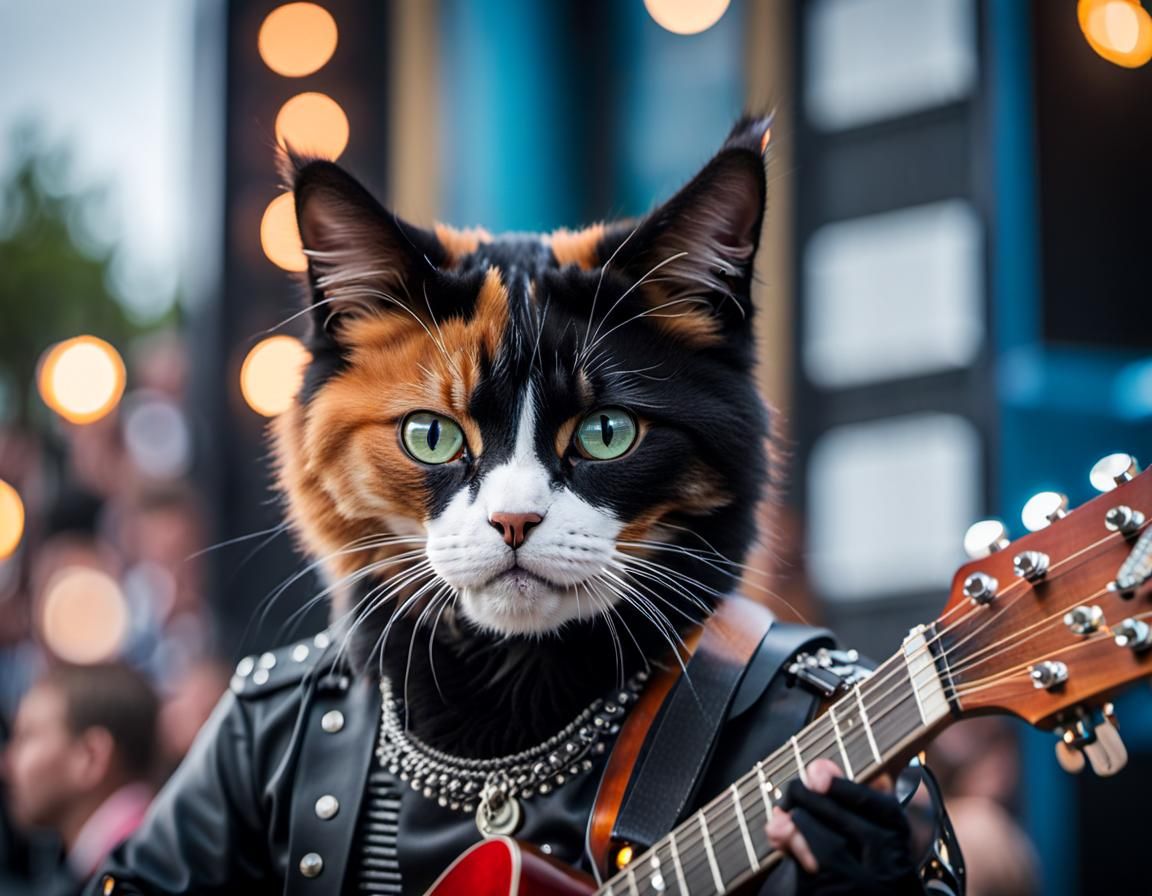 Punk Rock Cat Guitarist on Stage Photo