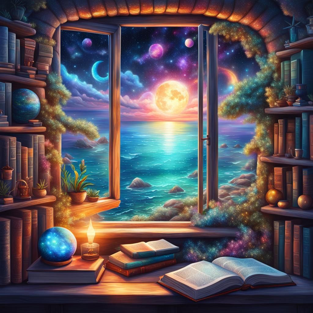 Cozy Book Nook with Astral Sea View