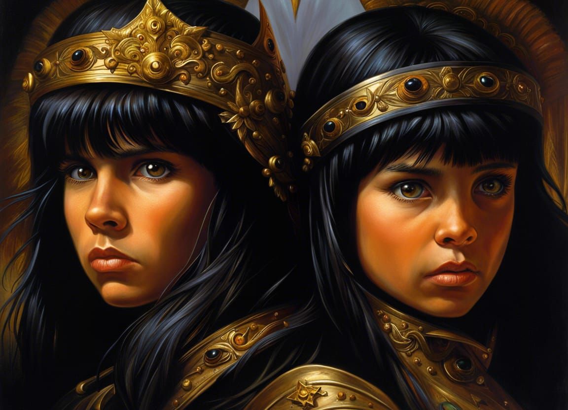 Evil God Siblings in Dark Fantasy Oil Painting