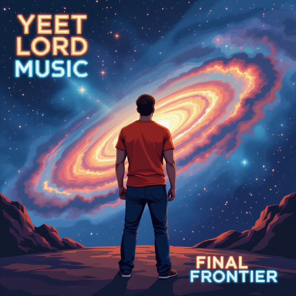 Man Gazes at Cosmic Swirls in Retro Sci-Fi Style