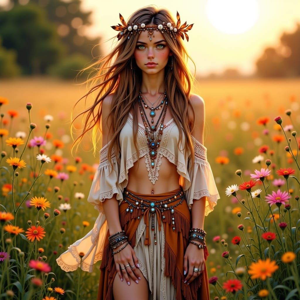 Bohemian Goddess in Wildflower Meadow