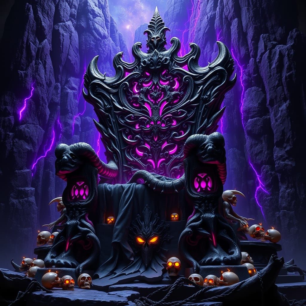 Ornate Skull Throne Radiating Violet Energy