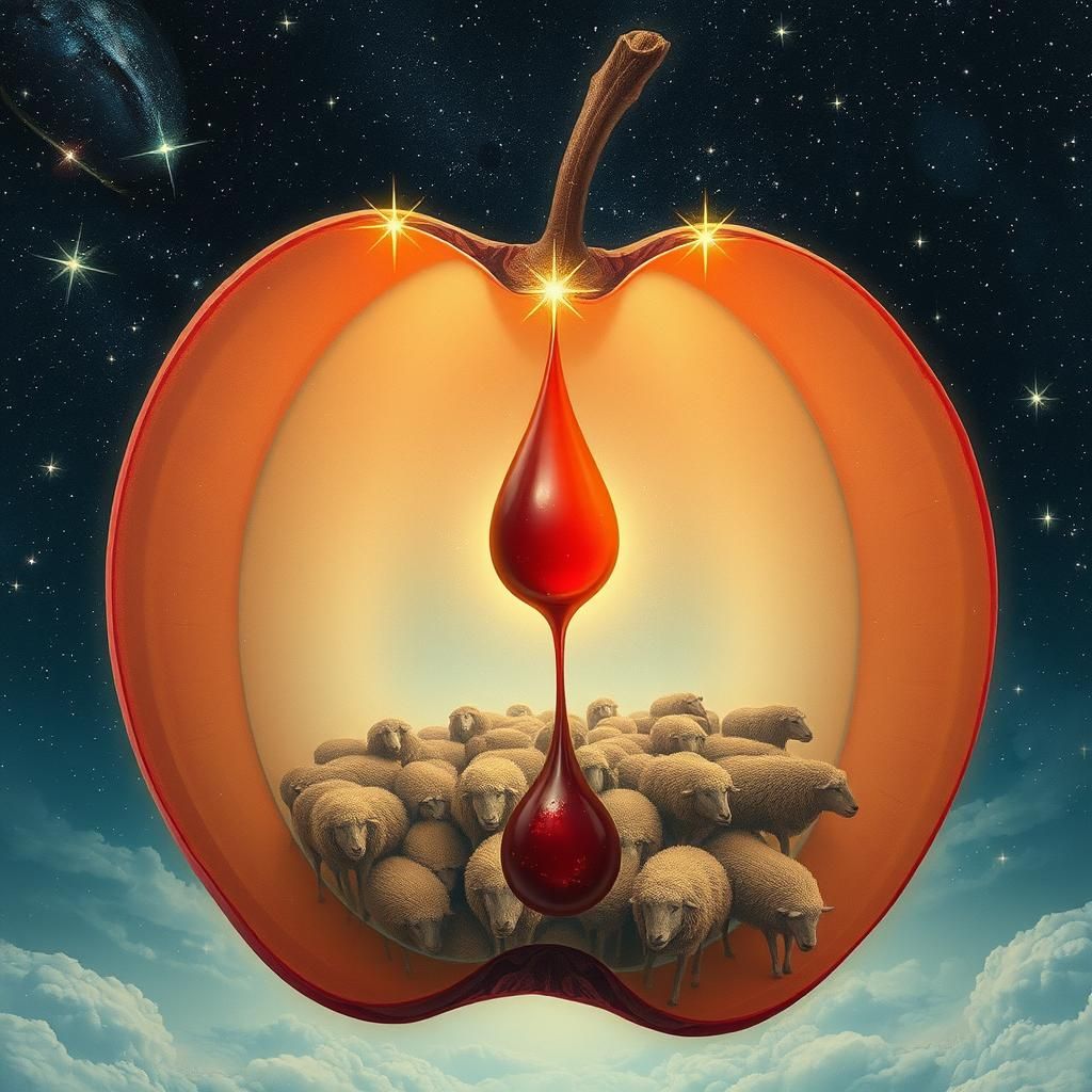 Cosmic Blood Drop in Astral Holographic Illustration