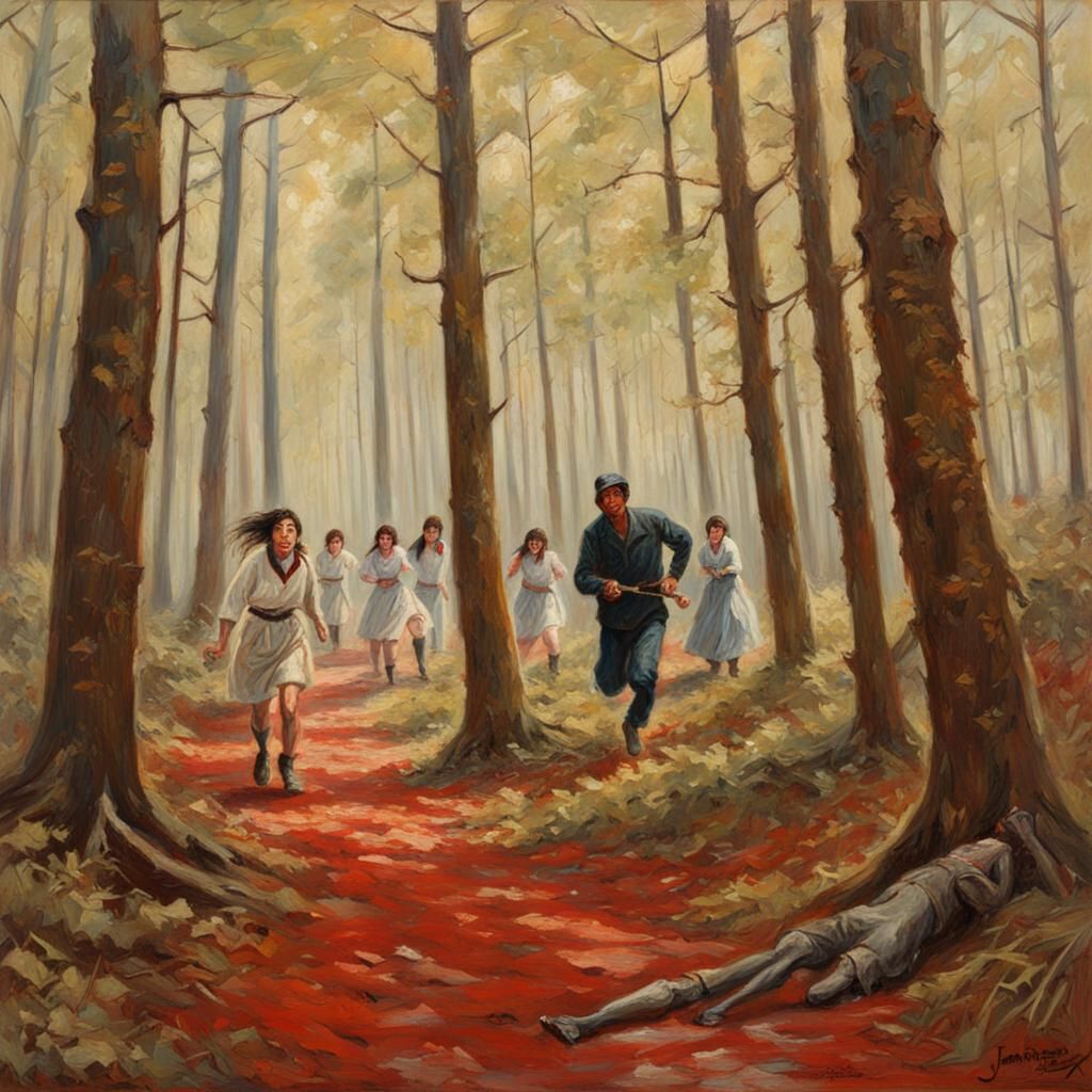 Eerie Chase: Serial Killer in Red Rage, Oil Painting