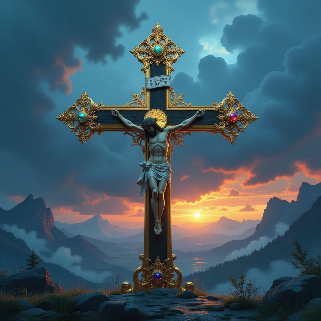 Glorious Cross of Jesus Christ in Digital Art Style