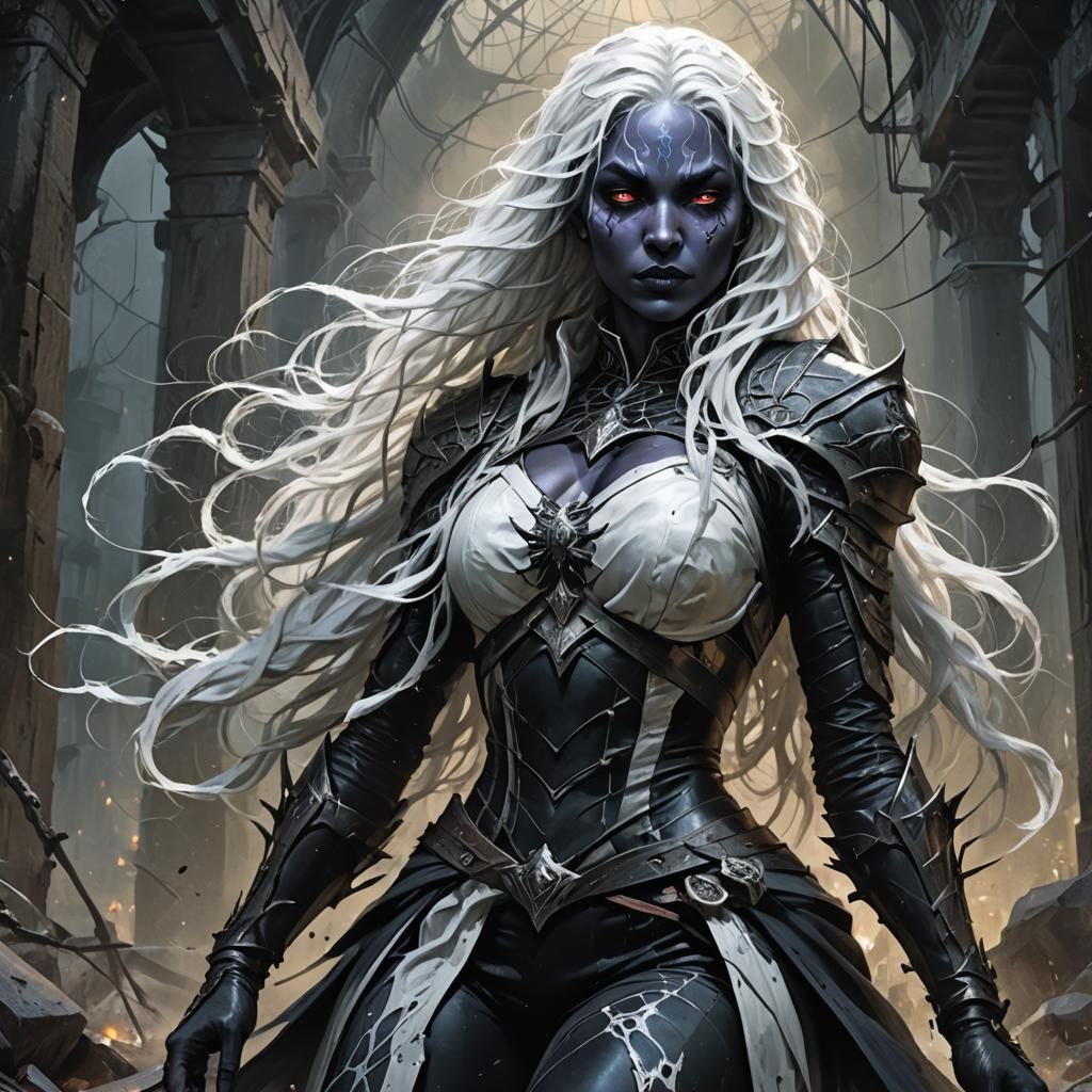 Drow High Priestess in Fantasy Splash Art Style
