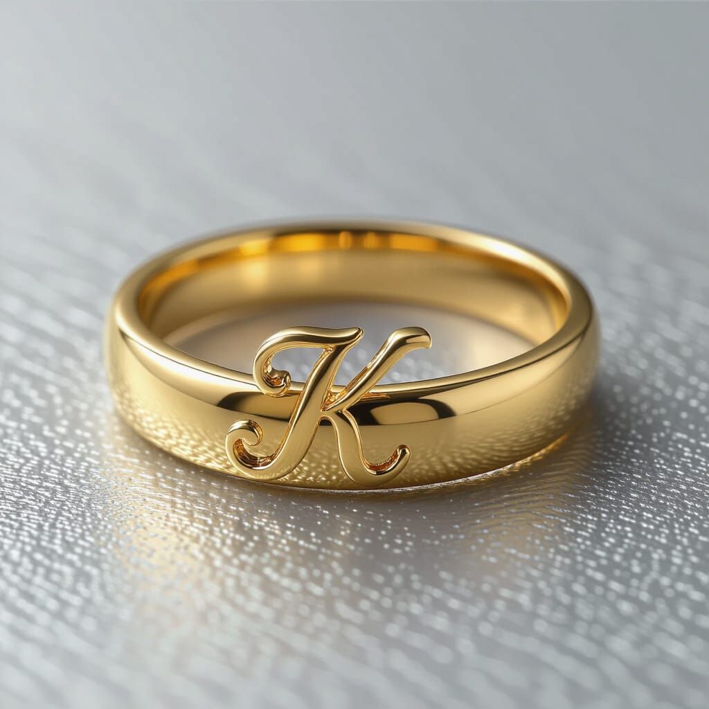 Gold Ring with Cursive K Inscription