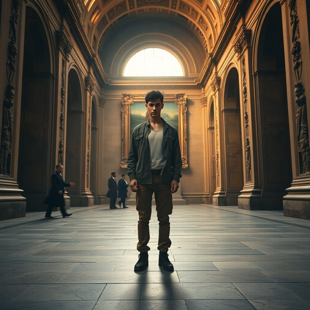 Statuesque Figure in Louvre, Photorealistic Style