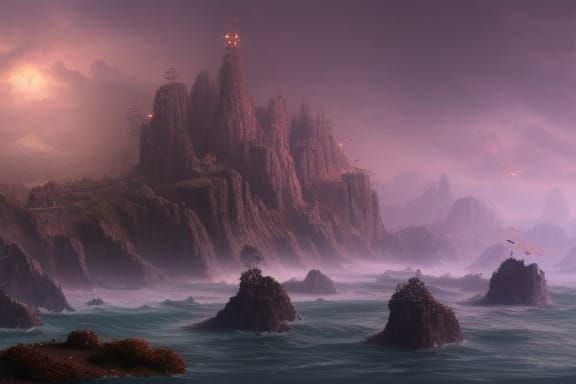 Cliffside Dreamscape with Violet Crystals