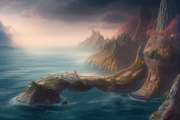 Cliffside Dreamscape with Purple Crystals