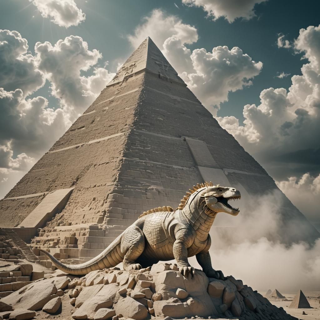 White Unicorn Under Pyramid on Cloud