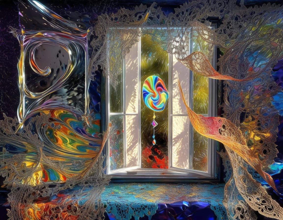Surreal Window Scene with Wind in Impasto Style
