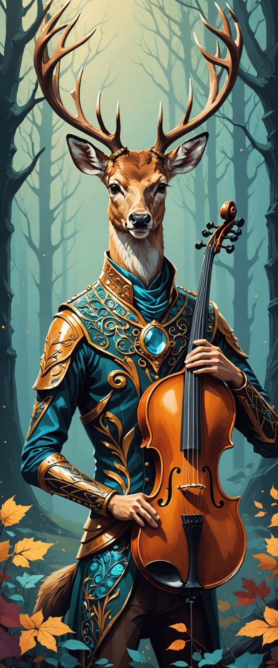 Mystical Deer with Instruments