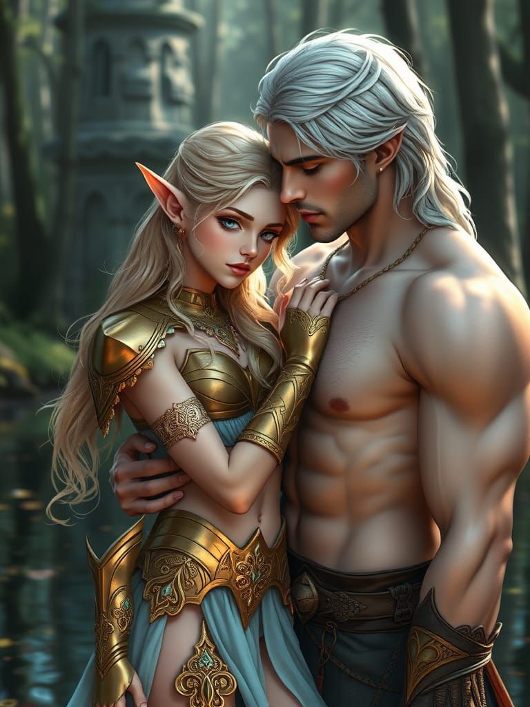 Elven Warrior Princess and King in Enchanted Forest