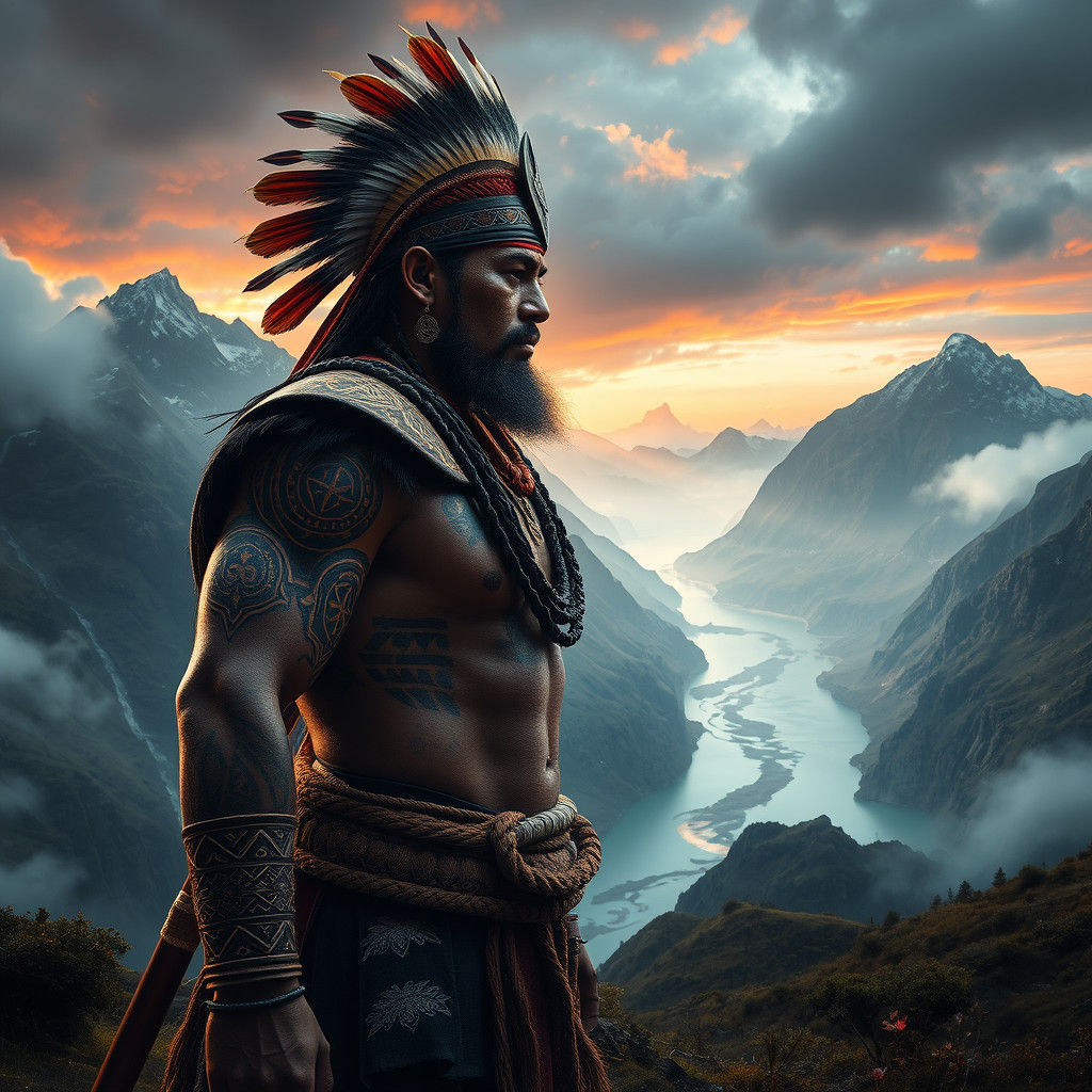 Māori Warrior in Epic Fantasy Landscape