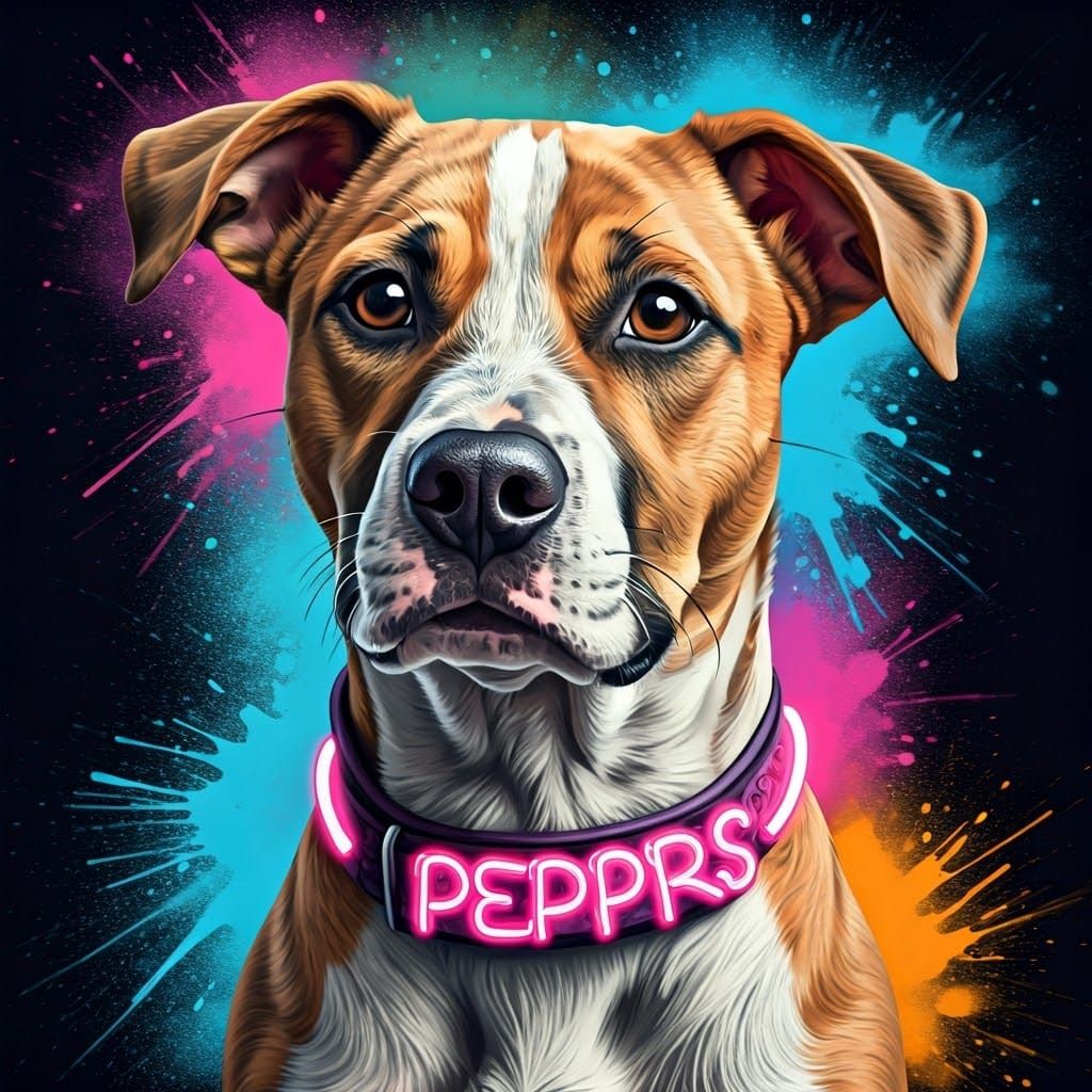 Colorful Graffiti Art Portrait of a Pitty Mix
