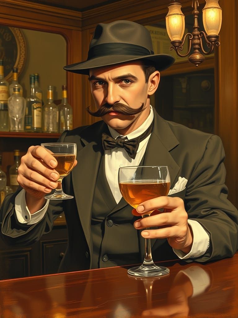 Speakeasy Bartender in Norman Rockwell Style