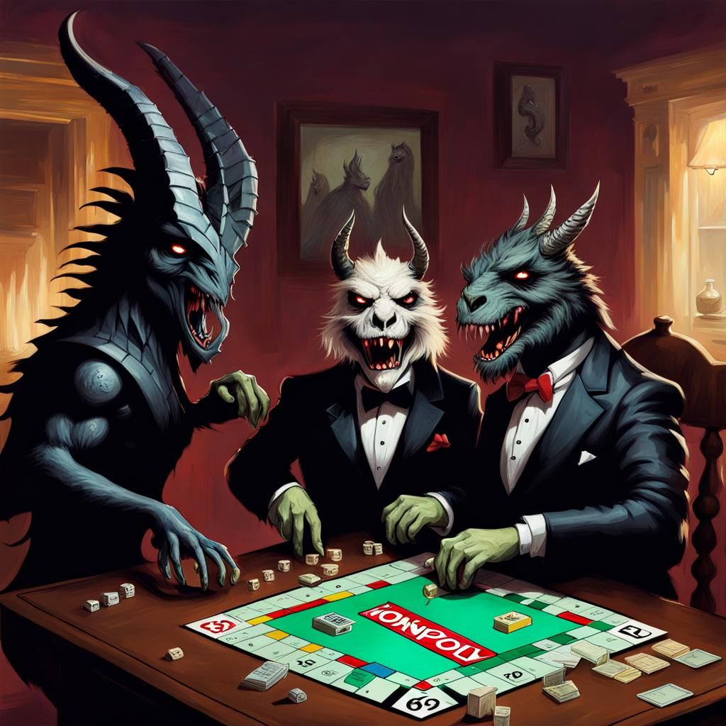 Mythical Creatures Play Monopoly: Sinister Art