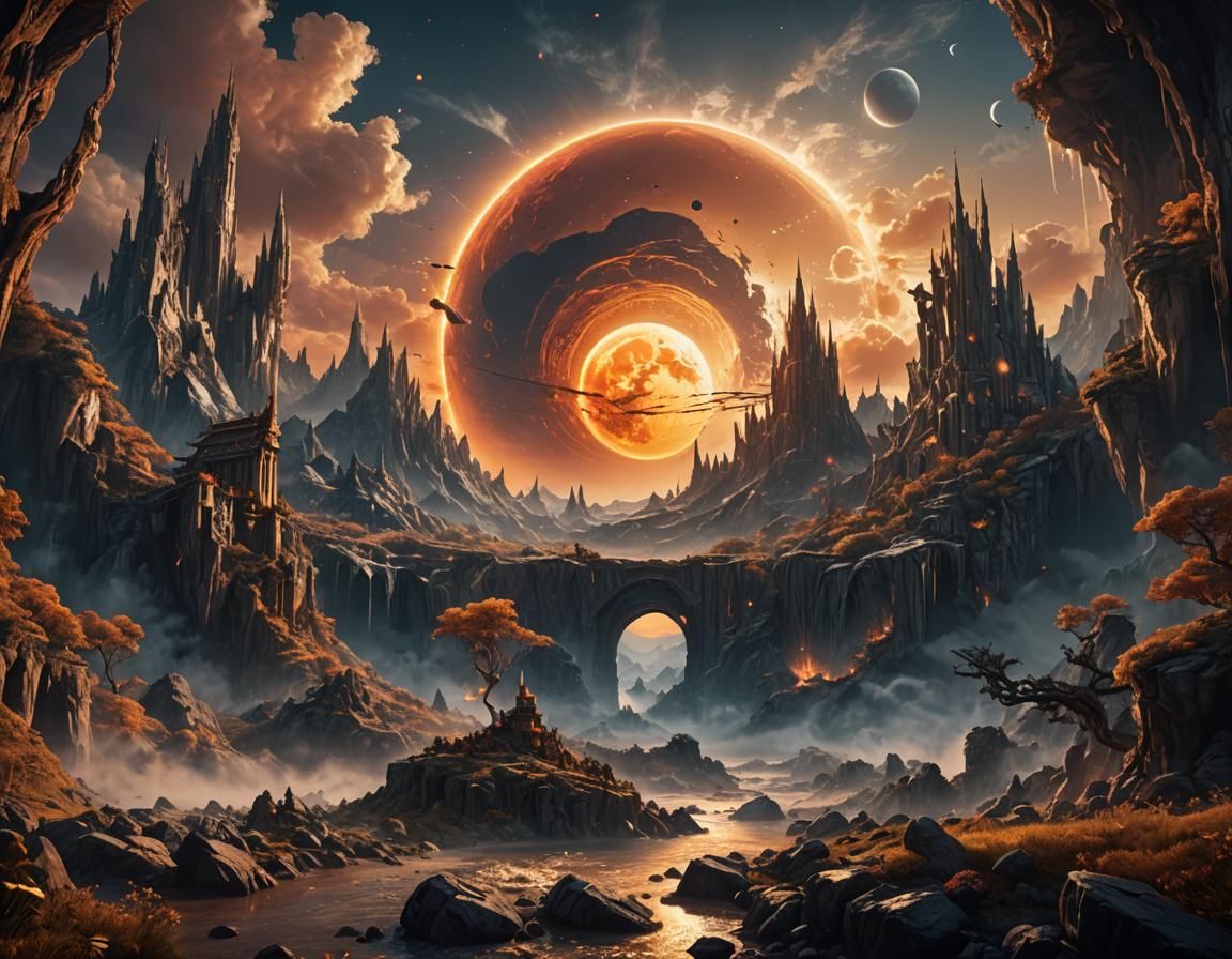 Simultaneous Sunrise and Moonrise: Fantasy Concept Art