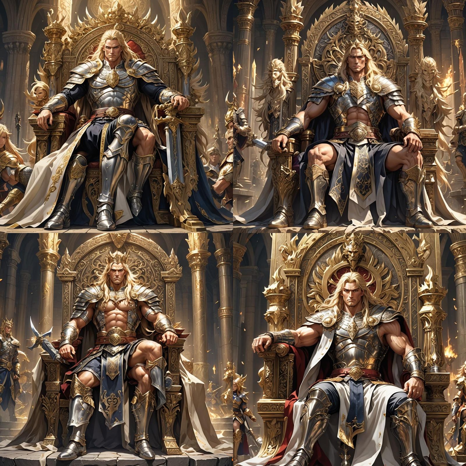 Handsome King on Throne in Anime Style