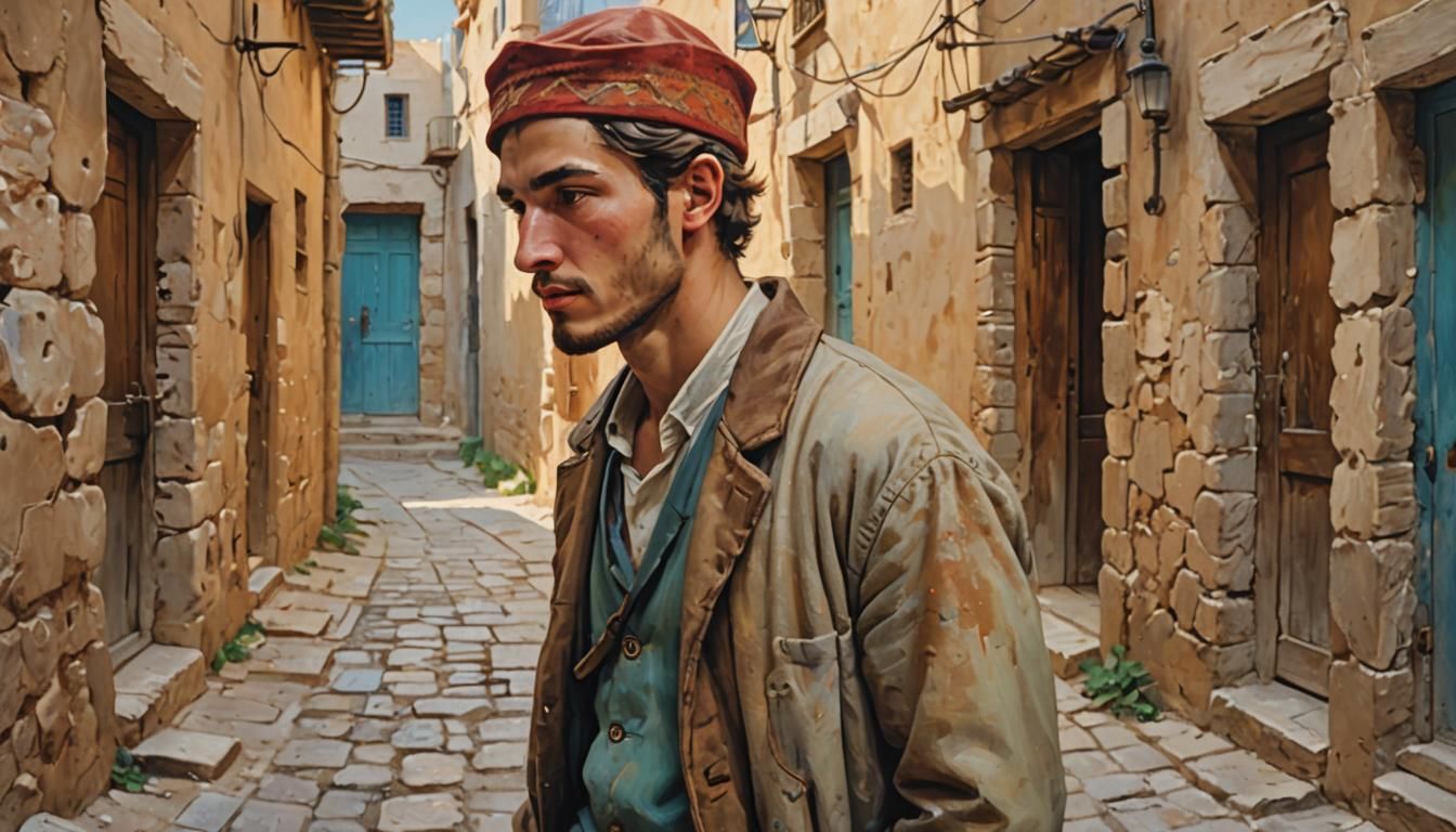 Greek Alley Pickpocket in Impressionist Style