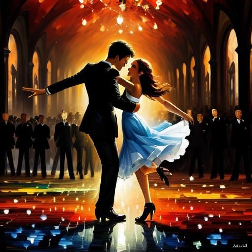 Romantic Dance in Shadows as Impressionist Painting