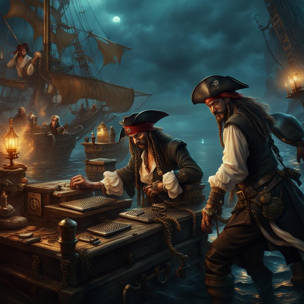 Pirates Stealing Digital Electronics: Fantasy Concept Art