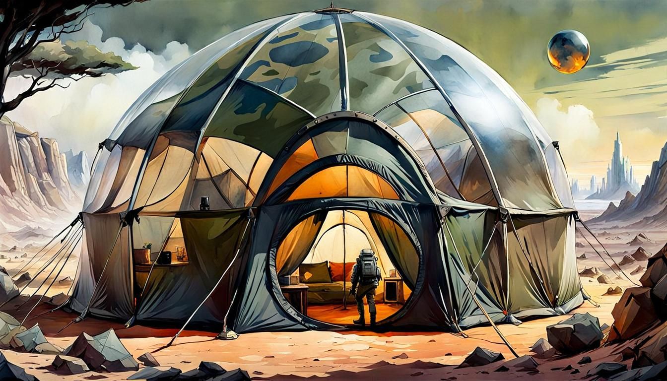 Sci-Fi Mercenary Camp on Alien Terrain