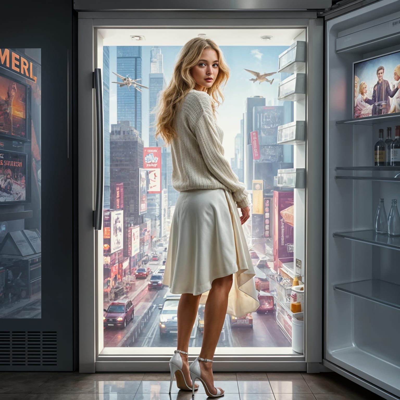 Futuristic Manhattan Street Scene in Refrigerator