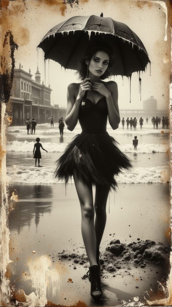 Vintage Pin-Up on Boardwalk in Banksy Style