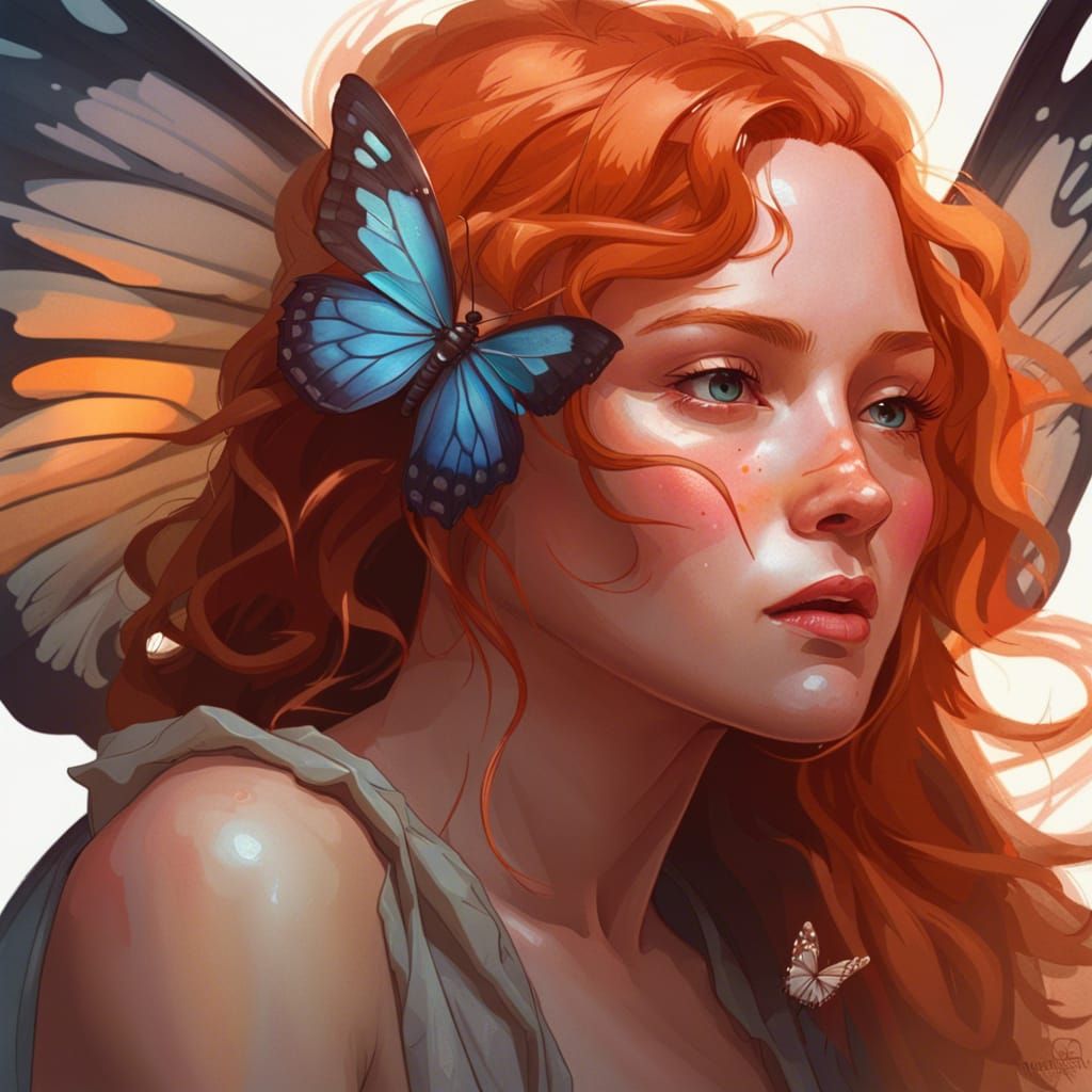 Woman with Butterfly Wings: Hyperdetailed Digital Portrait