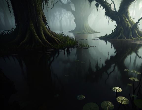 Menacing Bullywug Emerges from Foggy Swamp