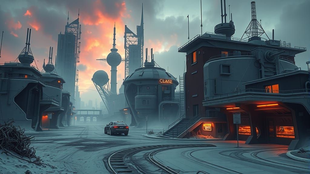 Futuristic Post-Apocalyptic City Landscape with Tornadic Atm...