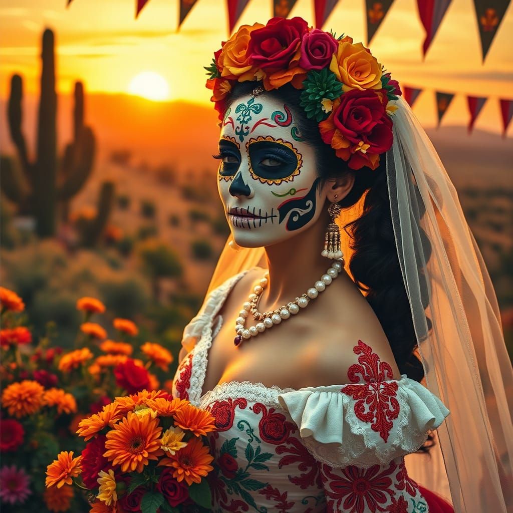 Day of the Dead Bride in Frida Kahlo Style