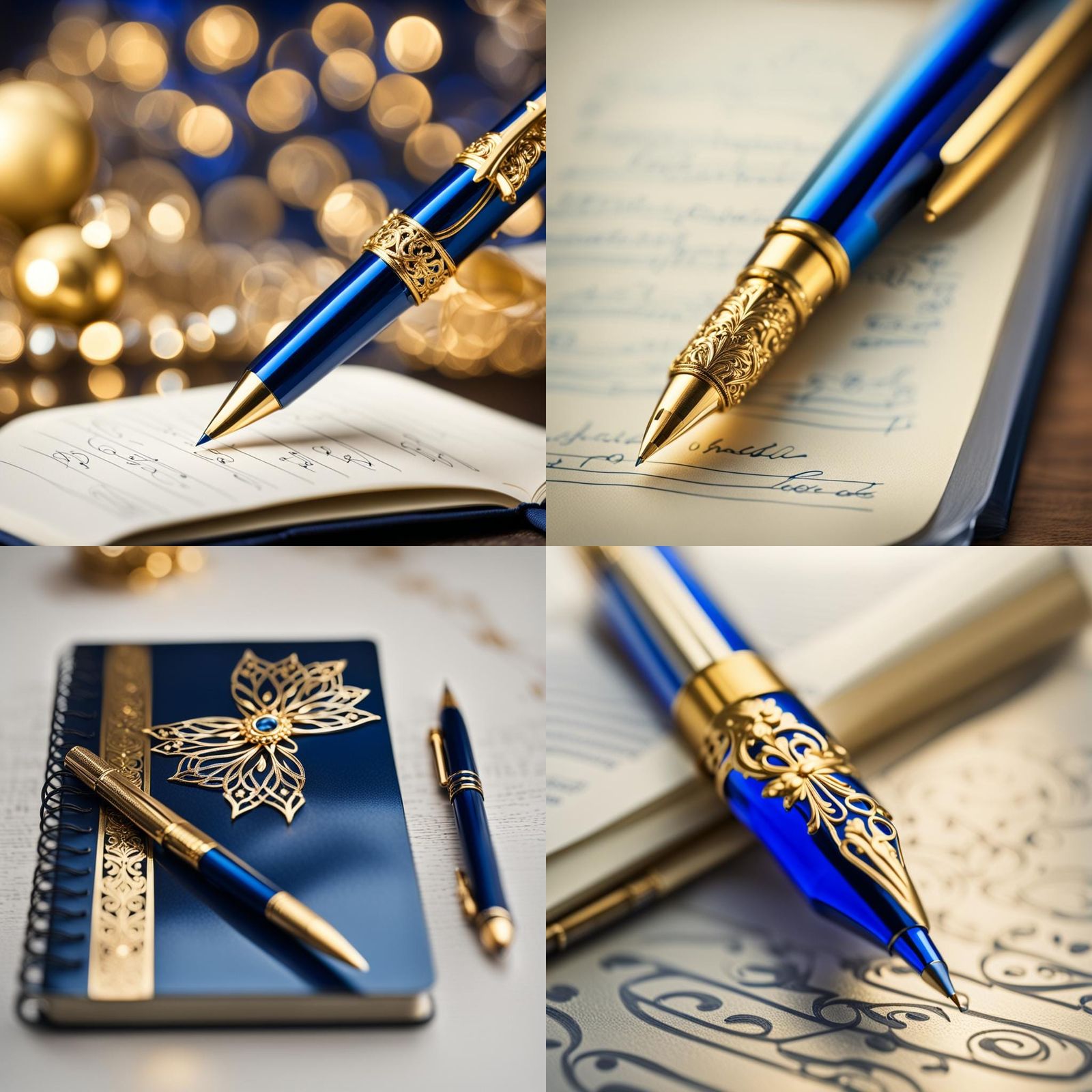 Metallic Blue Pen and Glass Notebook Still Life