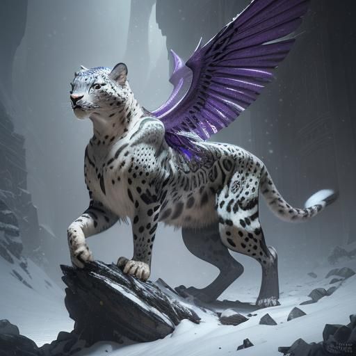 Winged Snow Leopard Dark Fantasy Concept Art