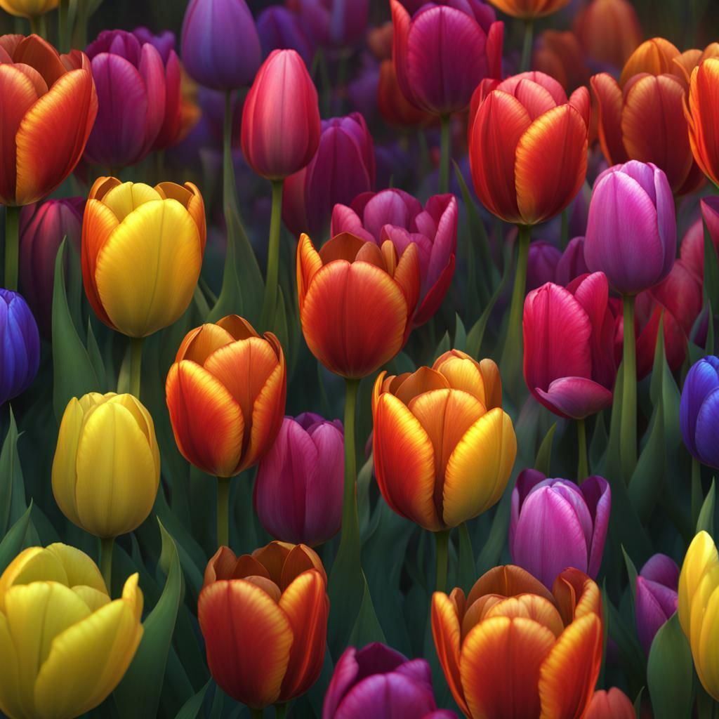 Rainbow Tulips in a Detailed Matte Painting