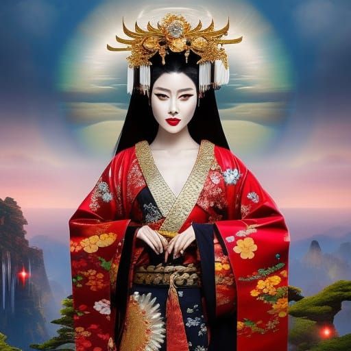 Enchanting Geisha Goddess in a Matte Painting