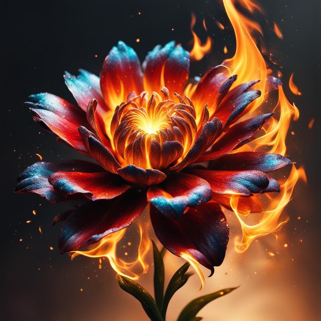 Burning Flower in Hyperrealistic Splash Art