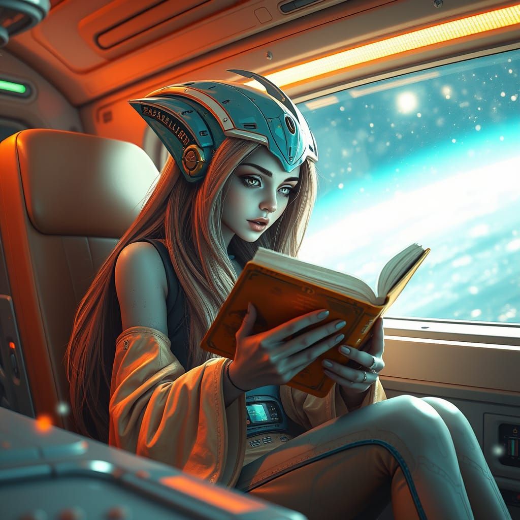 Female Alien Reading on Spaceship, Concept Art