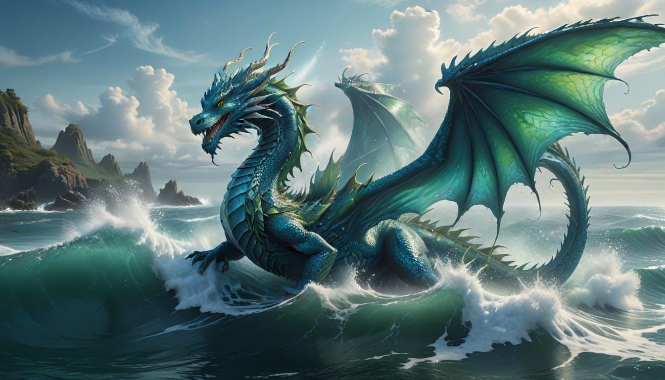 Mythical Water Dragon of Mist and Waves