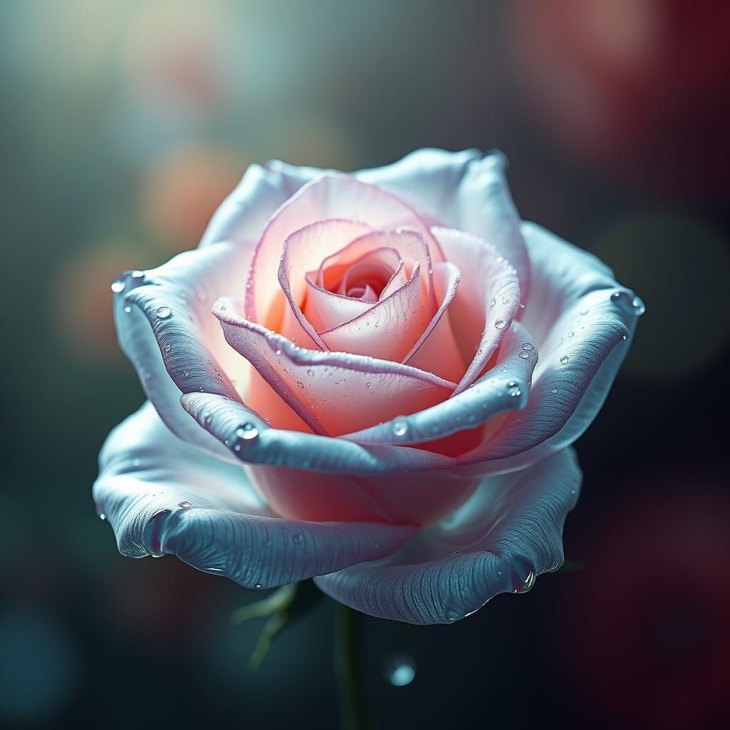 water, transparent, water drops, rose made from water, water...