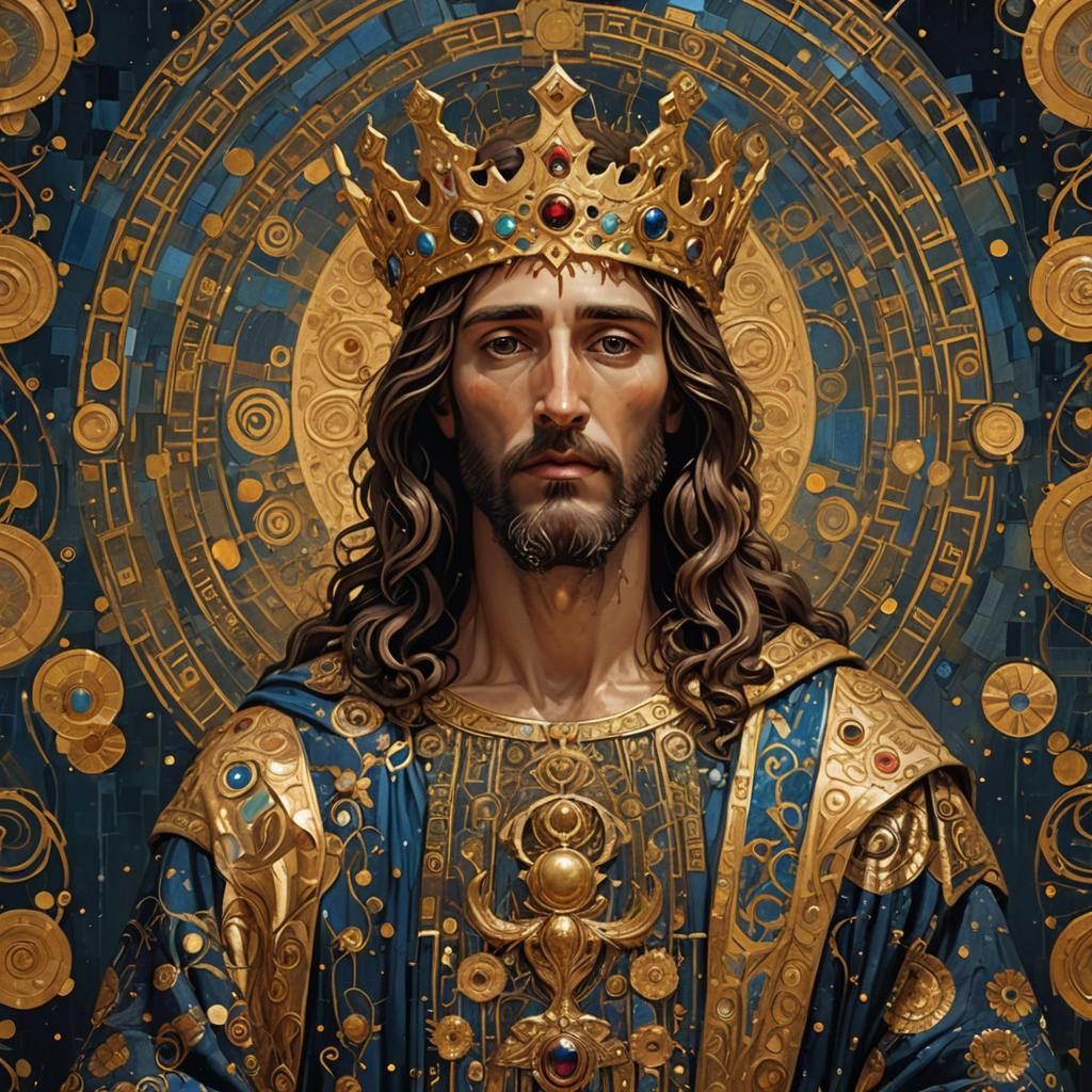 Jesus with Crown in Style of Gustav Klimt