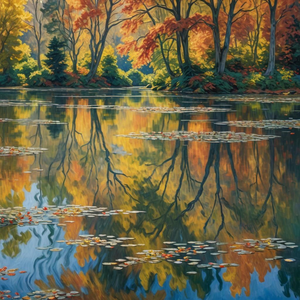 Autumn Lake in Impressionist Style