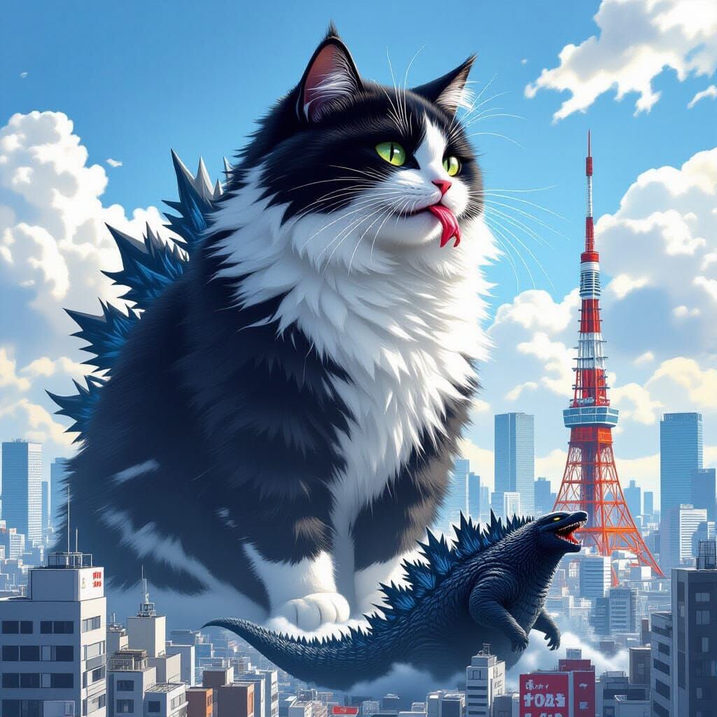 Giant Tuxedo Cat Saves Tokyo From Godzilla