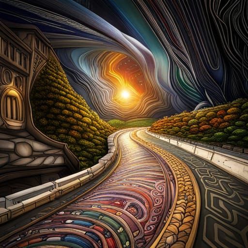 Rainbow Road to Asgard: Black and White Line Art